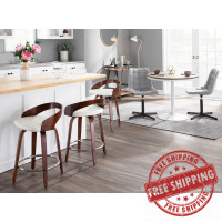 Lumisource B24-GROTTOR CHW2 Grotto Mid-Century Modern Counter Stool with Swivel in Cherry with White Faux Leather - Set of 2